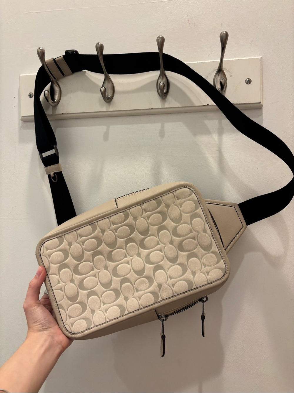Coach Cream Crossbody Sling Bag with Embossed Pattern